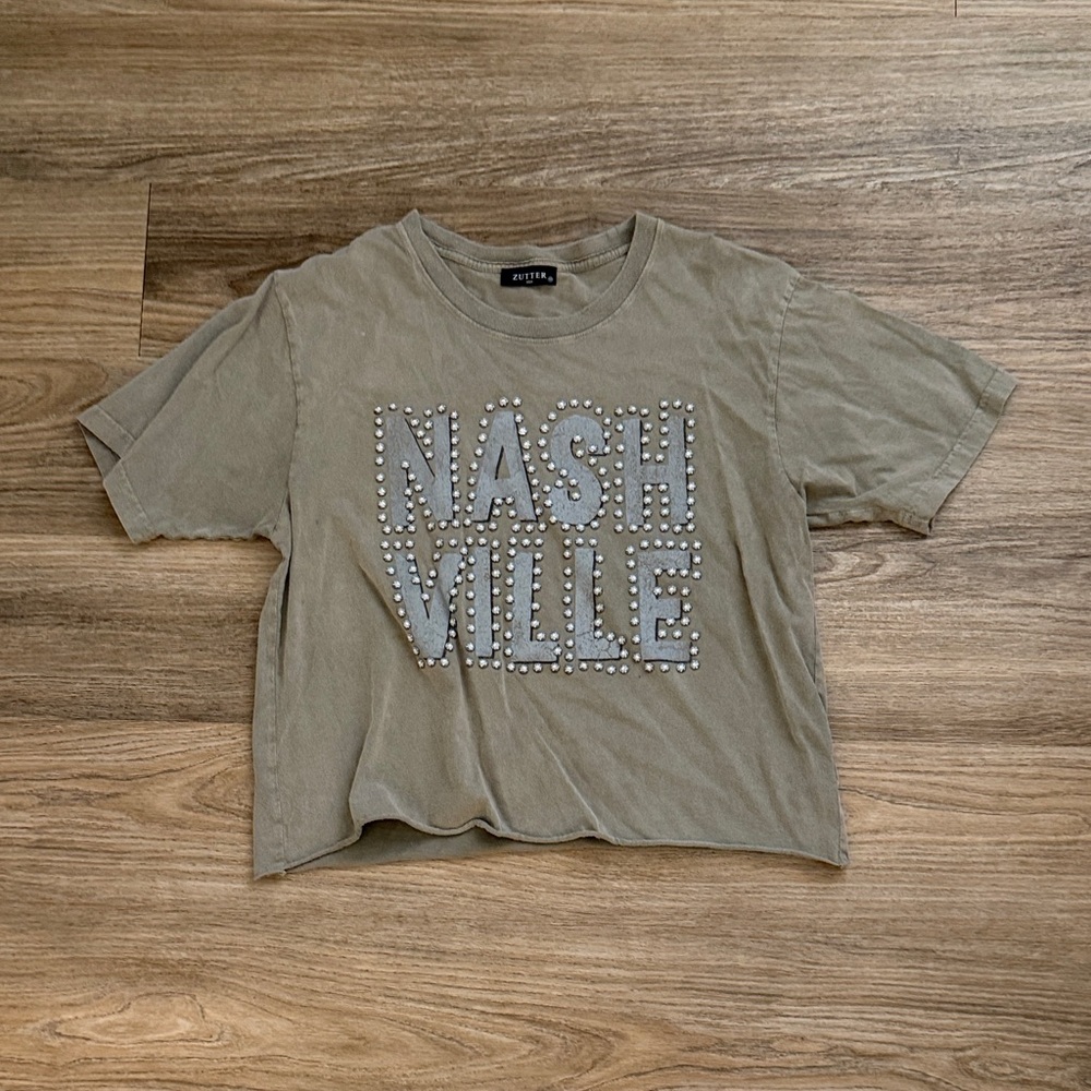 Olive Green Cropped Nashville Graphic Tee